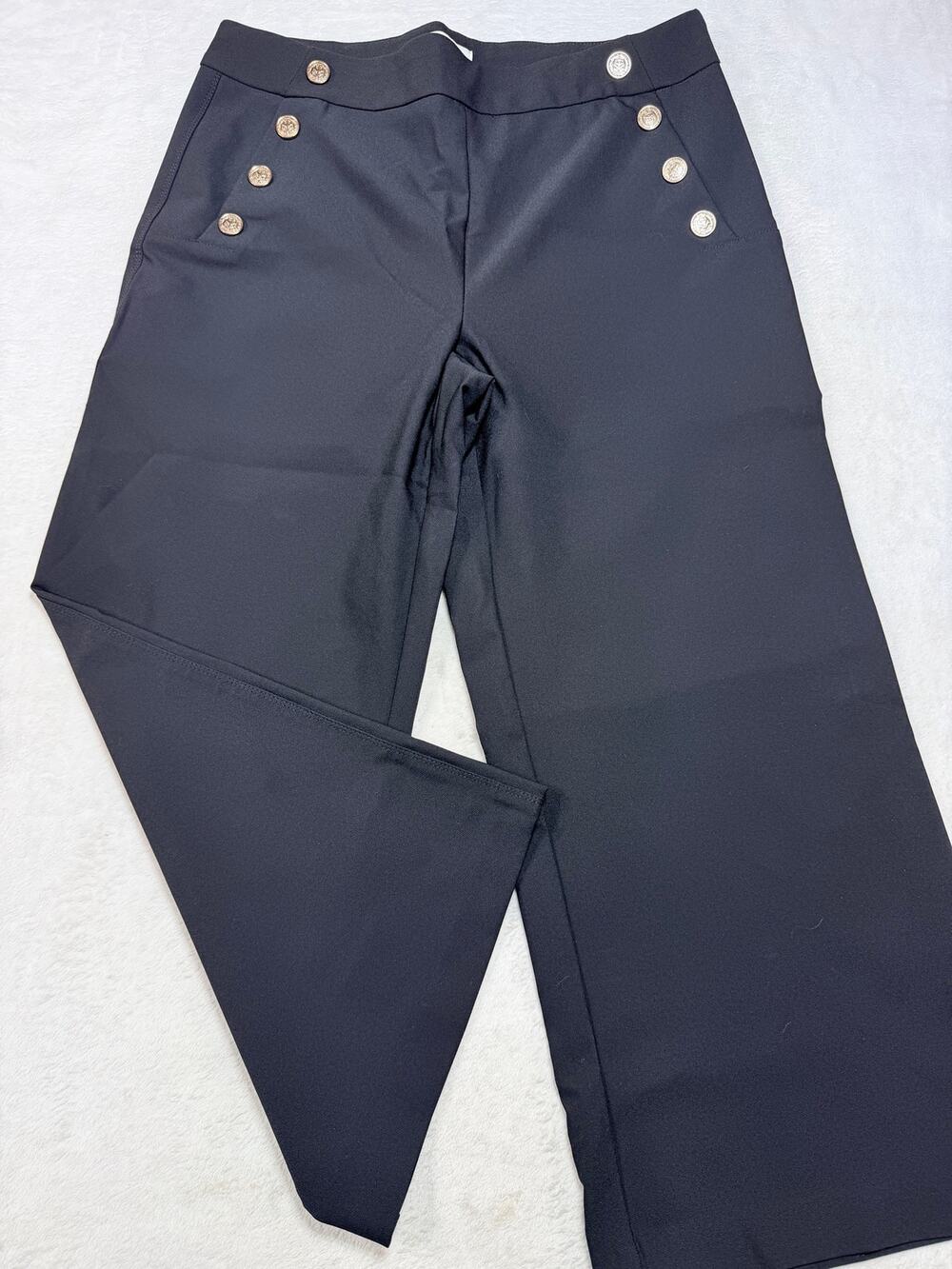 Haver & Blair London Sailor Pants Wide Leg Gold Button Crop Trousers Black L
